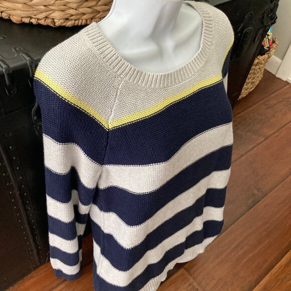 Merona Navy Gray Yellow Stripe Long Sleeve Pullover Sweater Large - Picture 5 of 10